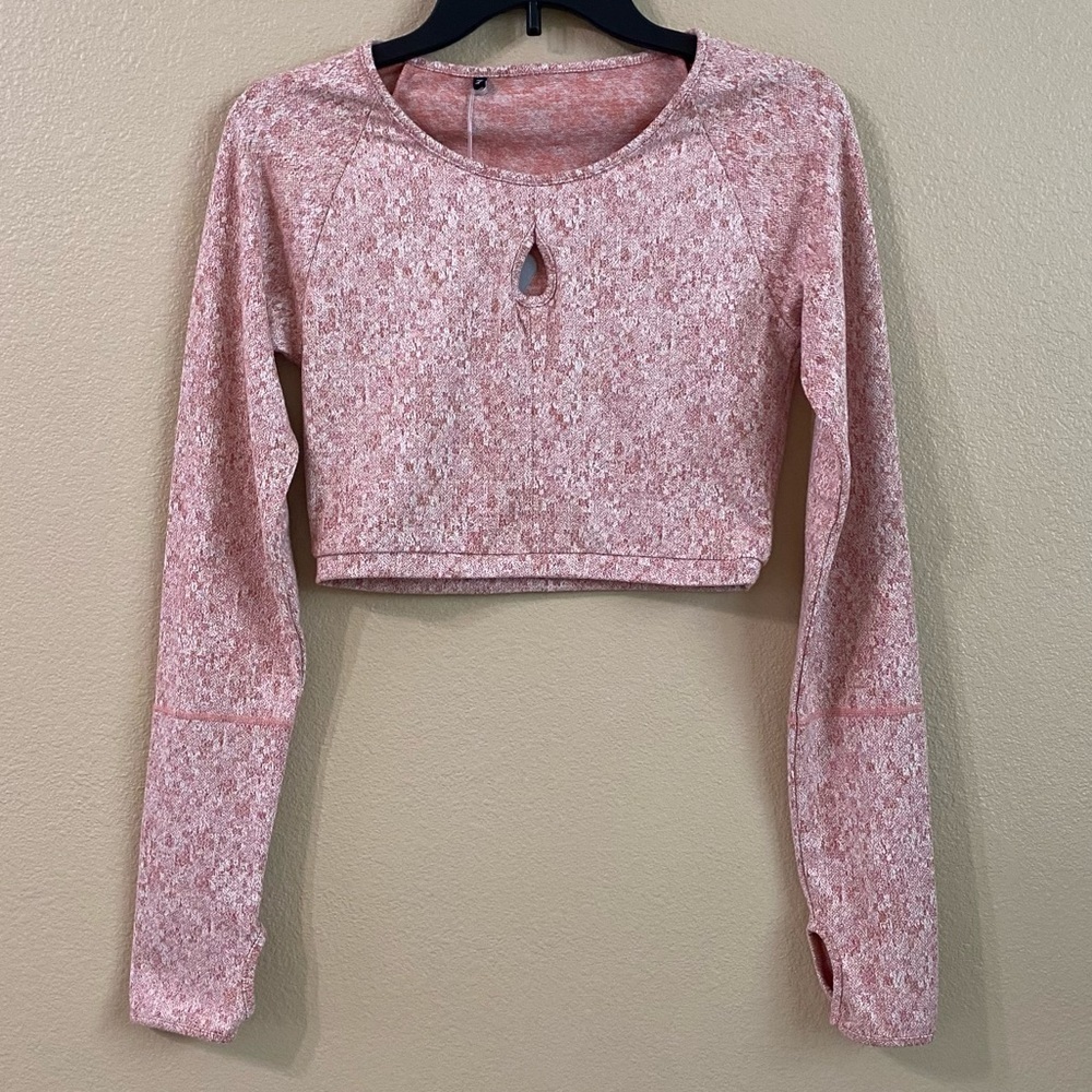 Gymshark New Size M‎ Fleur Texture Long Sleeve Crop Top Moroccan Brick Red Marl